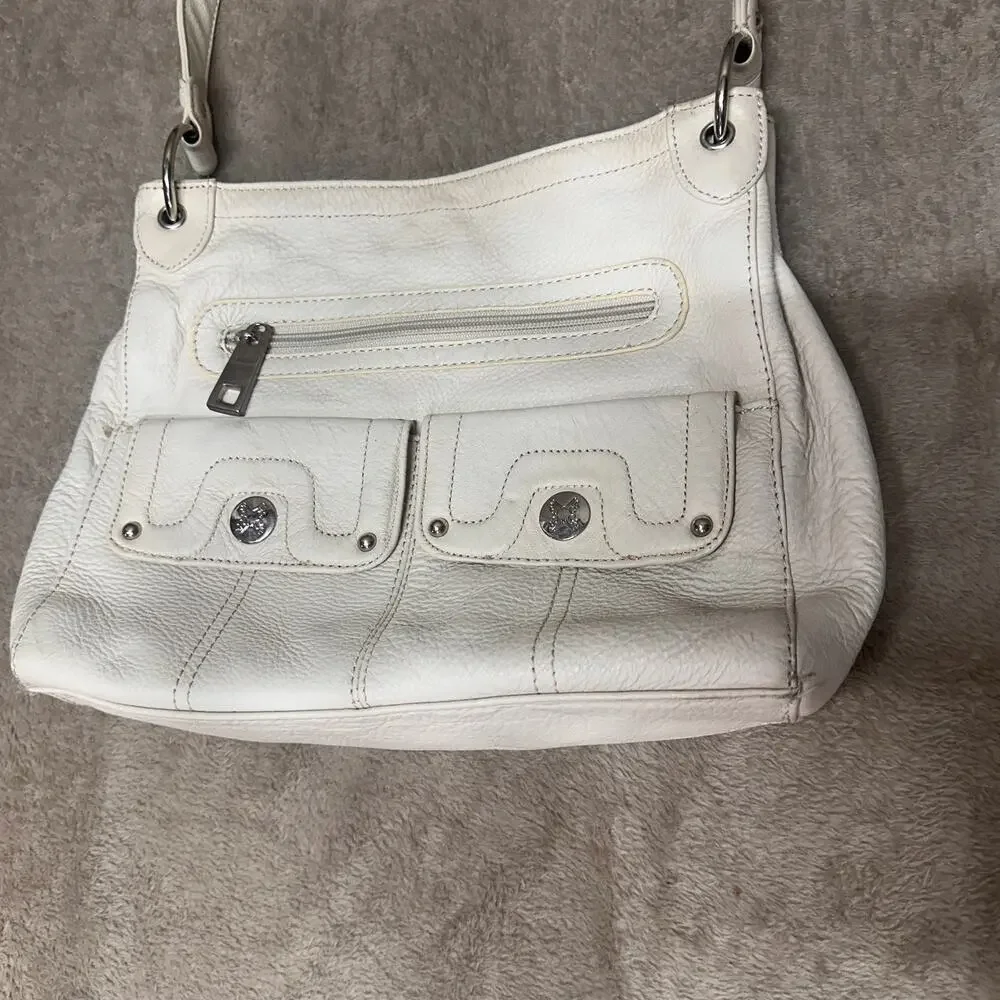 Stone Mountain White Leather Shoulder Bag Y2K Boho Purse - Picture 4 of 14